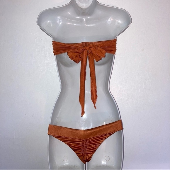 Salty Mermaid 2pc Bandeau Burnt Orange Bikini Set XS - Picture 5 of 9